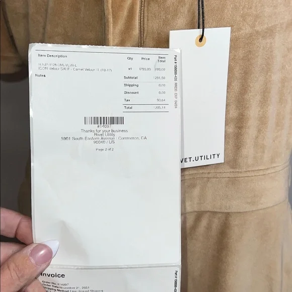 💖NWT RIVET UTILITY ICON VELOUR JUMPSUIT IN CAMEL COLOR SIZE L(10-12) - Picture 14 of 16